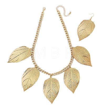 Alloy Leaf Shape Dangle Earrings & Pendant Necklaces Sets WGCA963-01-1