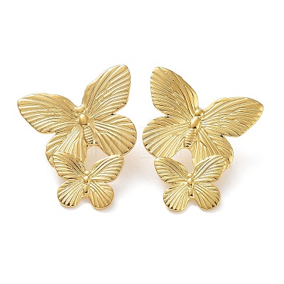 304 Stainless Steel Butterfly Stud Earrings EJEW-Z032-01G-1