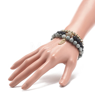 3Pcs 3 Style Natural & Synthetic Mixed Gemstone Round Beaded Stretch Bracelets Set BJEW-JB09023-1