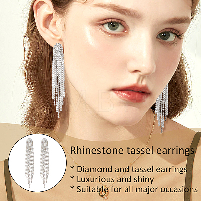 ANATTASOUL 4 Pairs 4 Colors Rhinestone Chains Tassel Earrings EJEW-AN0004-74-1