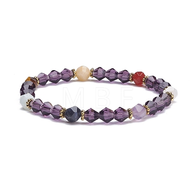 Chakra Theme Natural Mixed Stone Round Beads Stretch Bracelet BJEW-JB07248-1