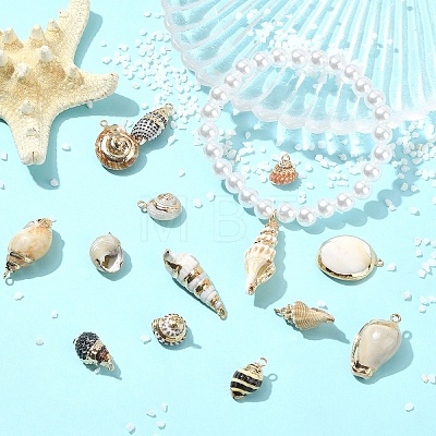 14Pcs 14 Colors Electroplated Natural Mixed Shell Pendants BSHE-YW0001-21-1