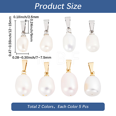 10Pcs 2 Styles Natural Cultured Freshwater Pearl Rice Pendants PALLOY-BBC00006-1