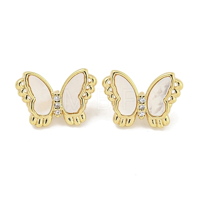 Brass Pave Clear Cubic Zirconia Butterfly Connector Charms with Sea Shell KK-Q820-13G-1