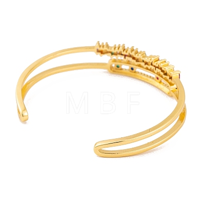 Brass Pave Colorful Cubic Zirconia 2-Strand Open Cuff Bangles for Women BJEW-S147-34G-B-1