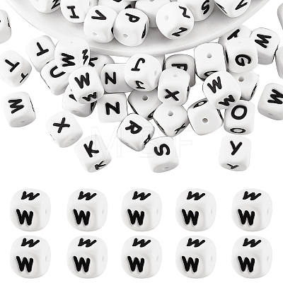 20Pcs White Cube Letter Silicone Beads 12x12x12mm Square Dice Alphabet Beads with 2mm Hole Spacer Loose Letter Beads for Bracelet Necklace Jewelry Making JX432W-1