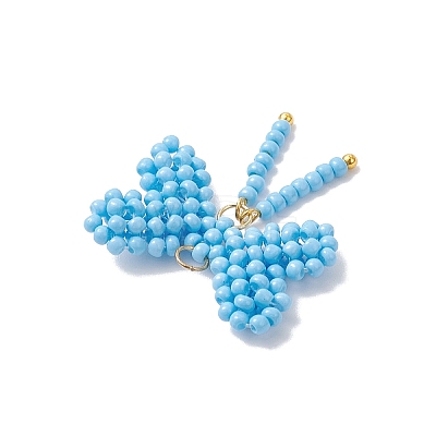 Glass Seed Beaded Bowknot Pendants PALLOY-MZ01055-03-1