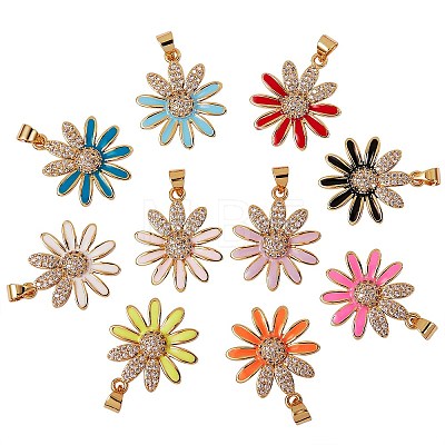 10Pcs 10 Colors Real 18K Gold Plated Brass Micro Pave Clear Cubic Zirconia Pendants ZIRC-SZ0001-56-1