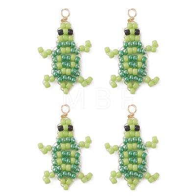 Copper Wire Wrapped Beaded Sea Turtle Charms PALLOY-MZ01204-1