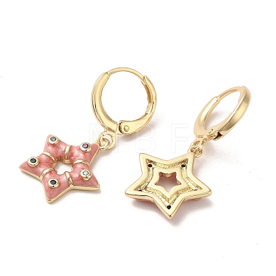 Star Real 18K Gold Plated Brass Dangle Leverback Earrings EJEW-L268-033G-01-1