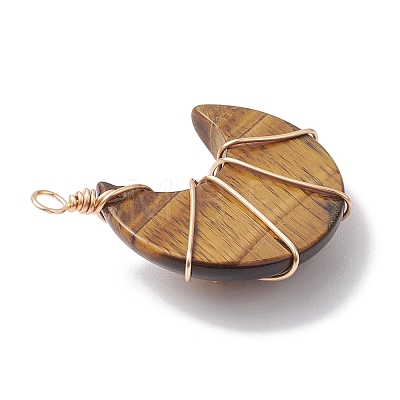 Natural Tiger Eye Copper Wire Wrapped Pendants PALLOY-JF02685-01-1