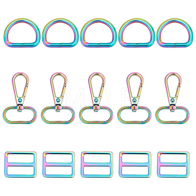 Gorgecraft 15Pcs 3 Style Rainbow Color Zinc Alloy Swivel Clasps FIND-GF0003-40-1