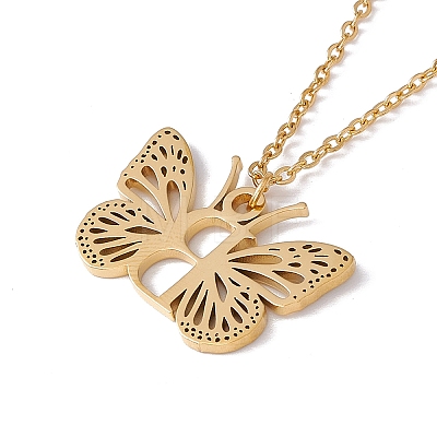 Initial Letter with Butterfly Pendant Necklace NJEW-C026-01G-B-1