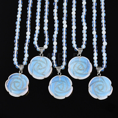 Opalite 4.5mm Round Beaded Flower Pendant Necklaces NJEW-T016-04A-1