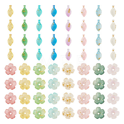 200Pcs 2 Styles Acrylic Leaf Charms & Flower Bead Caps Sets MACR-TA0002-91-1
