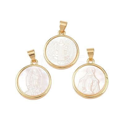 Natural White Shell Flat Round Pendants KK-F919-42C-G-1