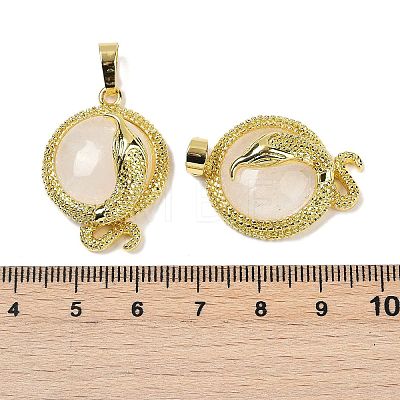 Natural Quartz Crystal Flat Round Shaped Brass Pendants KK-F887-03G-30-1