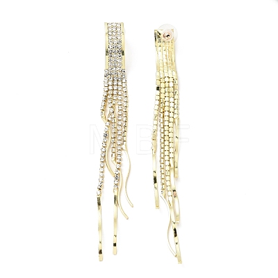 Clear Cubic Zirconia & Crystal Rhinestone Long Tassel Dangle Stud Earrings EJEW-C037-07E-LG-1