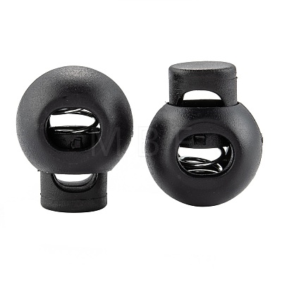 1-Hole Dyed Iron Spring Loaded Eco-Friendly Plastic Round Buckle Cord Toggle Lock Beans Stoppers for Sportwear Luggage Backpack Straps FIND-E004-60B-18mm-1
