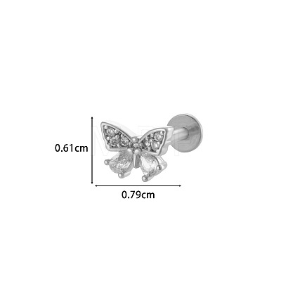 Butterfly 316L Surgical Stainless Steel Clear Cubic Zirconia 17 Gauge Threadless Labrets WGBD99E-02-1