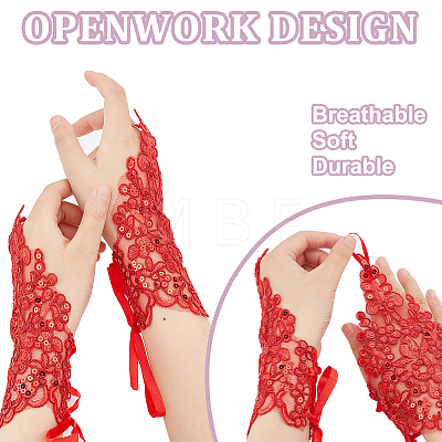 3 Pairs 3 Colors Flower Pattern Embroidered Polyester Fingerless Gloves AJEW-GA0006-14-1