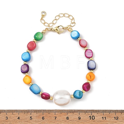 Dyed Natural Shell Nuggets & Shell Pearl Beaded Bracelets BJEW-JB14208-1