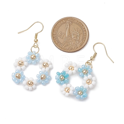 Handmade Glass Seed Beads Flower & 304 Stainless Steel Dangle Earrings for Women EJEW-JE06201-1