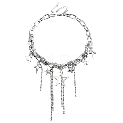 Alloy Crystal Rhinestone Star Tassel Choker Necklaces for Women WG75C76-01-1