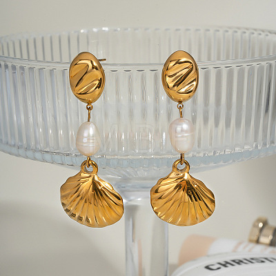 Stainless Steel Shell Shape Dangle Stud Earrings HG2493-1