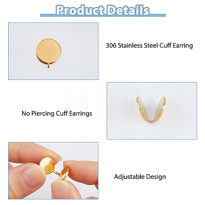 12Pcs 2 Colors 304 Stainless Steel Cuff Earrings EJEW-HS0001-40A-1