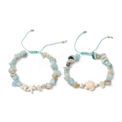 2Pcs Natural Flower Amazonite Chip Braided Bead Bracelets BJEW-JB11541-04-1