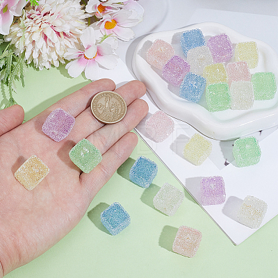 24Pcs 6 Colors Drusy Cube Resin Rhinestone Beads RESI-PA0001-43B-1