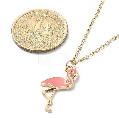 Alloy Enamel Flamingo Pendant Necklace with 304 Stainless Steel Chains NJEW-JN04411-1