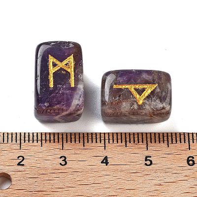 Rectangle Natural Amethyst Rune Stones G-Z059-01J-1