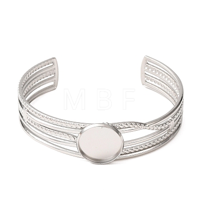 304 Stainless Steel Multi-strand Cuff Bracelet Blanks with Flat Round Bezel Settings SA-CBA4160-01A-P-1