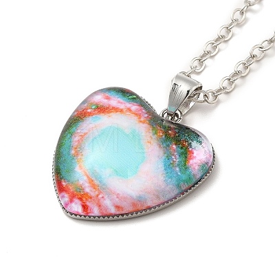 Glass Heart with Cloud Pendant Necklace NJEW-H165-01E-1
