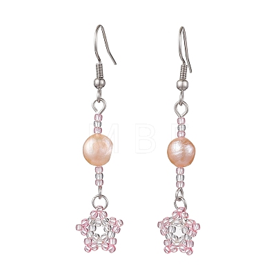 Natural Pearl Dangle Earrings EJEW-MZ00120-04-1