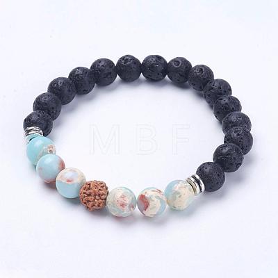 Natural Lava Rock Beads Stretch Bracelets BJEW-G565-05-1
