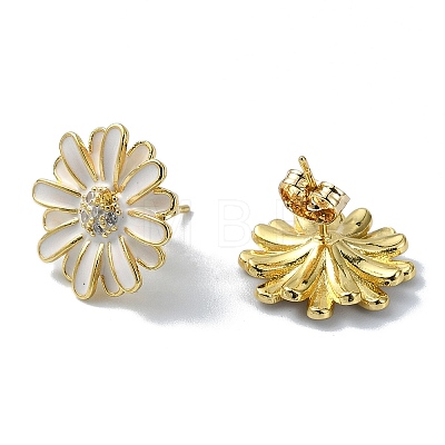 Sunflower Brass Stud Earrings EJEW-D098-08G-1