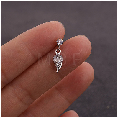 Brass Micro Pave Clear Cubic Zirconia Feather Cartilage Earrings WGFF6D3-07-1