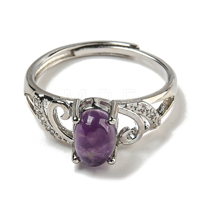 Oval Natural Amethyst Adjustable Rings RJEW-Q818-01P-03B-1