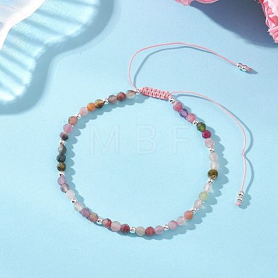 Natural Multicolor Tourmaline & Electroplate Non-magnetic Synthetic HematiteRound Bead Braided Beaded Bracelets for Women BJEW-JB13434-01-1