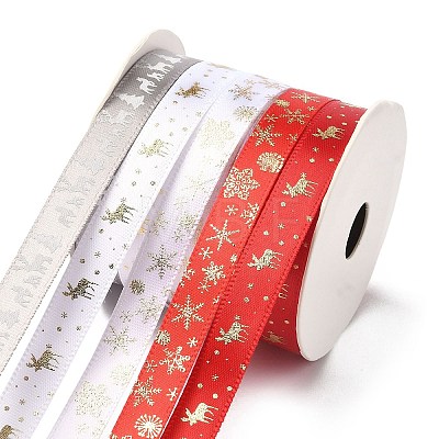 10M  5 Colors Hot Stamping Christmas Polyester Ribbons Set OCOR-XCP0002-03-1