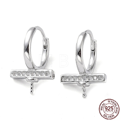 Rhodium Plated 925 Sterling Silver Micro Pave Clear Cubic Zirconia Hoop Earring Findings STER-G036-01P-1