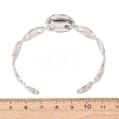 304 Stainless Steel Coffee Bean Chain Cuff Bracelet Blanks with Flat Round Bezel Settings SA-CBA4160-02C-P-1