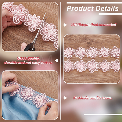 Organza Lace Trim with Resin Imitation Pearl Beads OCOR-WH0085-53A-1