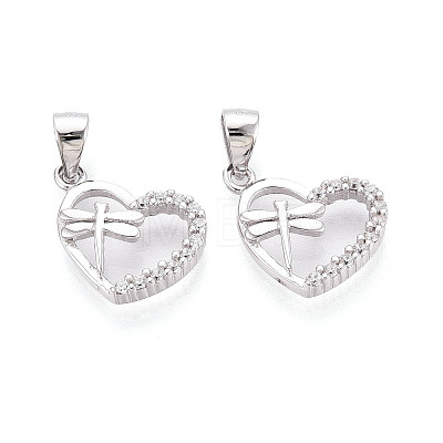 925 Sterling Silver Micro Pave Clear Cubic Zirconia Heart with Dragonfly Charms with 925 Stamp STER-T008-83P-1