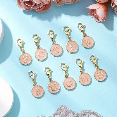 26Pcs Flat Round with Letter A~Z Alloy Enamel Pendant Decorations HJEW-JM02553-1