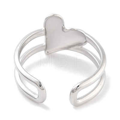 304 Stainless Steel Heart Open Cuff Rings for Women RJEW-K273-11P-1