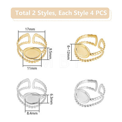 Unicraftale 8Pcs 2 Colors 304 Stainless Steel Open Cuff Ring Components STAS-UN0055-02-1